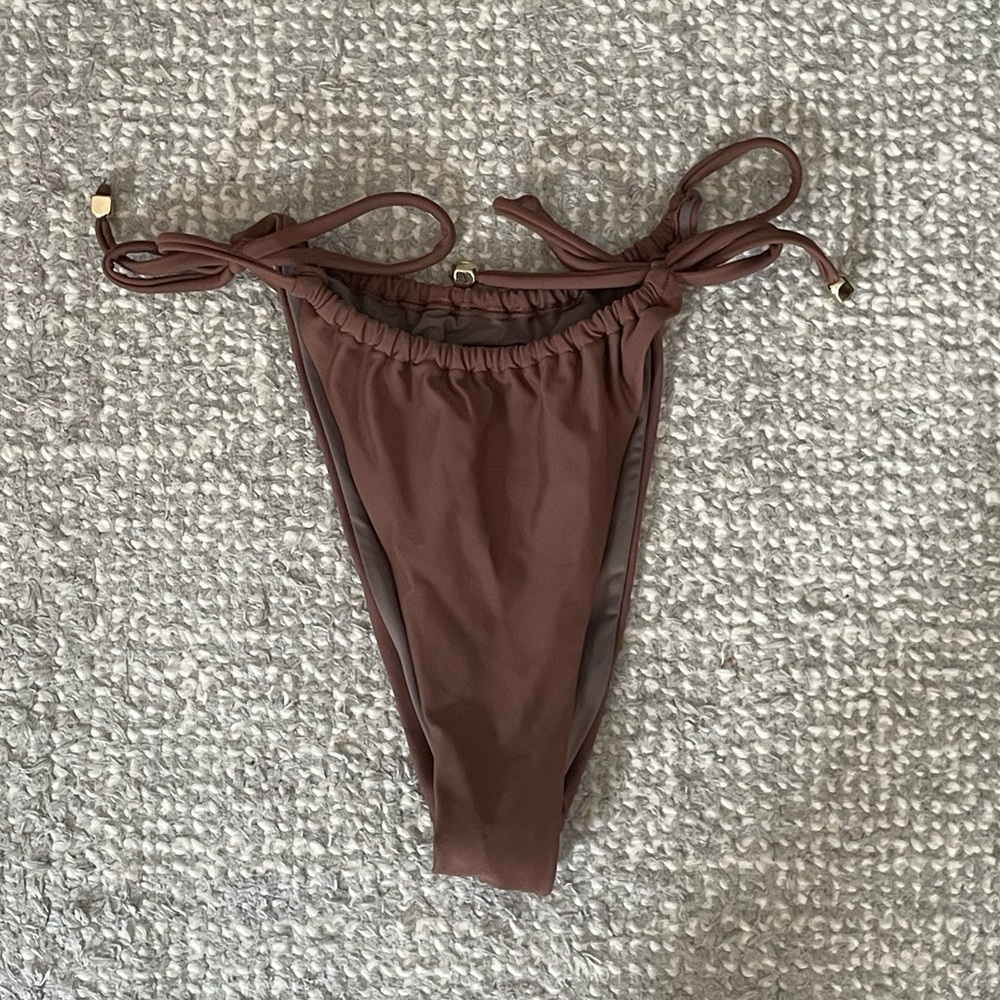 Blackbough Swim Liv Ruched String Adjustable Bottoms in Cocoa